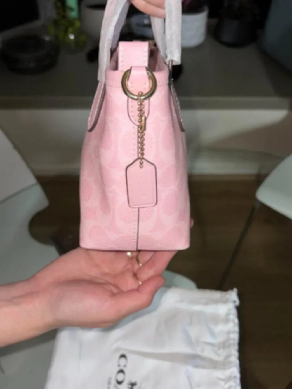 Coach City Mini Tote Bag In Signature Canvas in powder pink